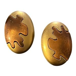 Yves Saint Laurent Gold Toned Abstract Oval Clip Earrings